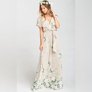Show Me Your MuMu Cream and Green Floral Audrey Maxi Dress Size Small Bridal